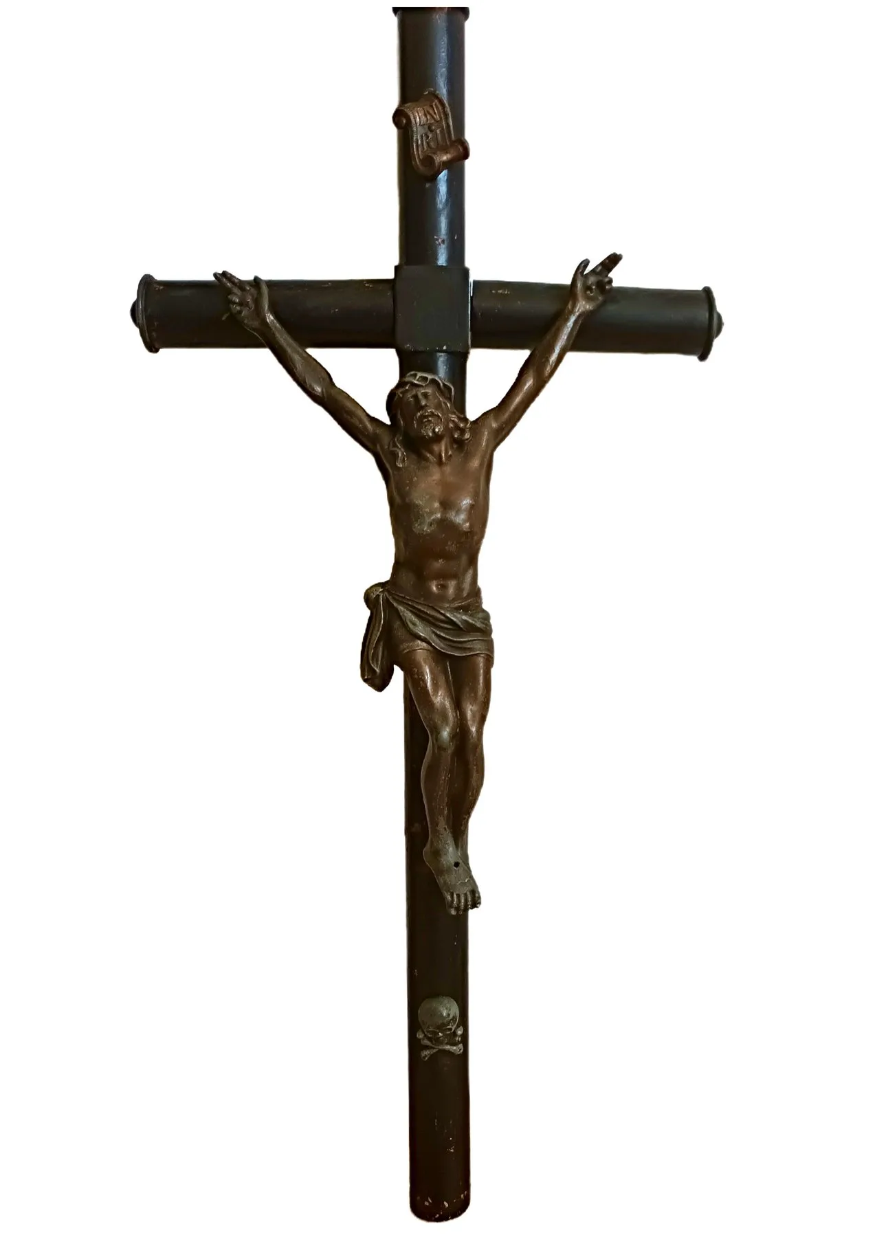 Large antique wooden krucifix with bronze Jesus 63 cm (rok 1900)