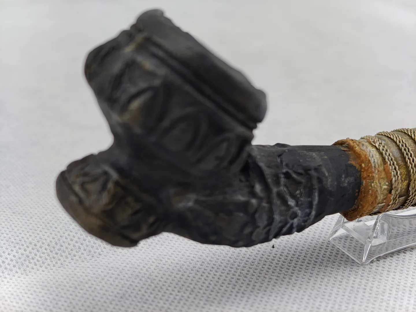 Large 35 cm opium pipe in terakoty and mosadze Myanmar